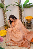 Peach linen saree